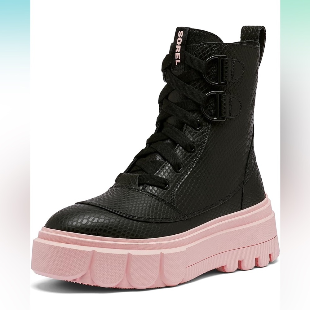 Sorel Women Caribou Waterproof Leather Boot Black/Vintage Pink